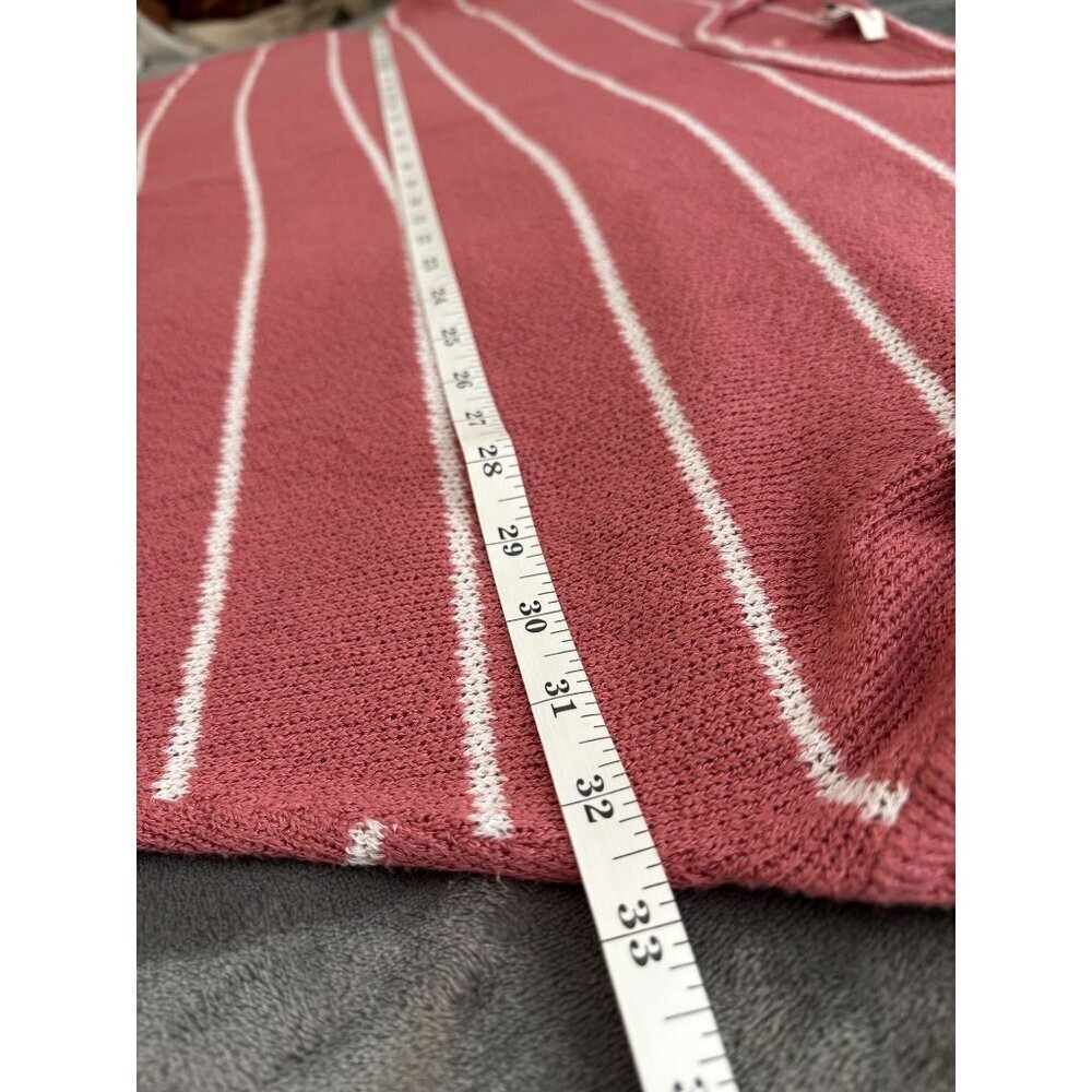Francesca's Women's Oversized Striped Knit Shirt L Pink & White Boho Casual - Picture 6 of 7